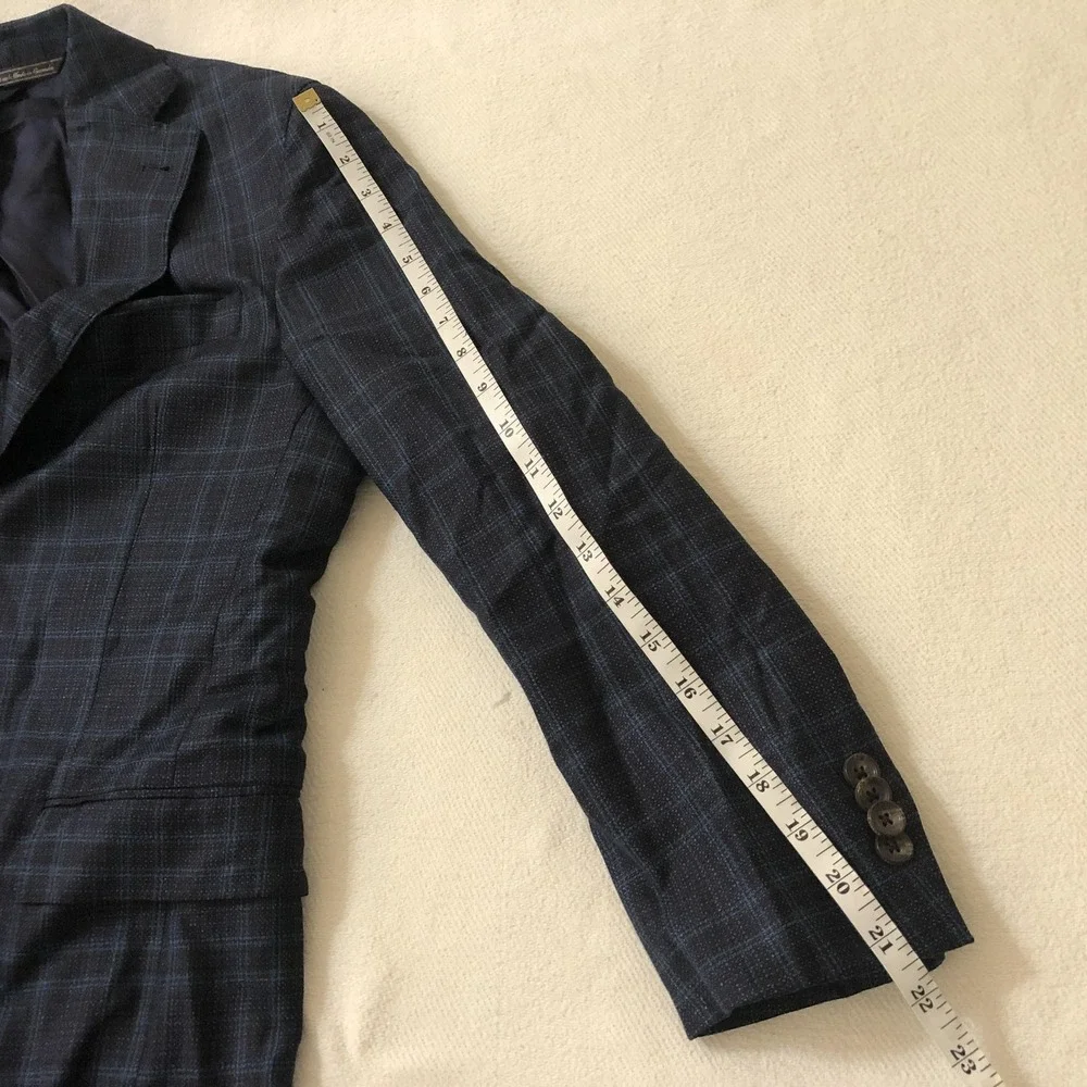 Jack Victor Blazer Mens 36S Blue Plaid Super 130s Wool Sport Coat Jacket Canada